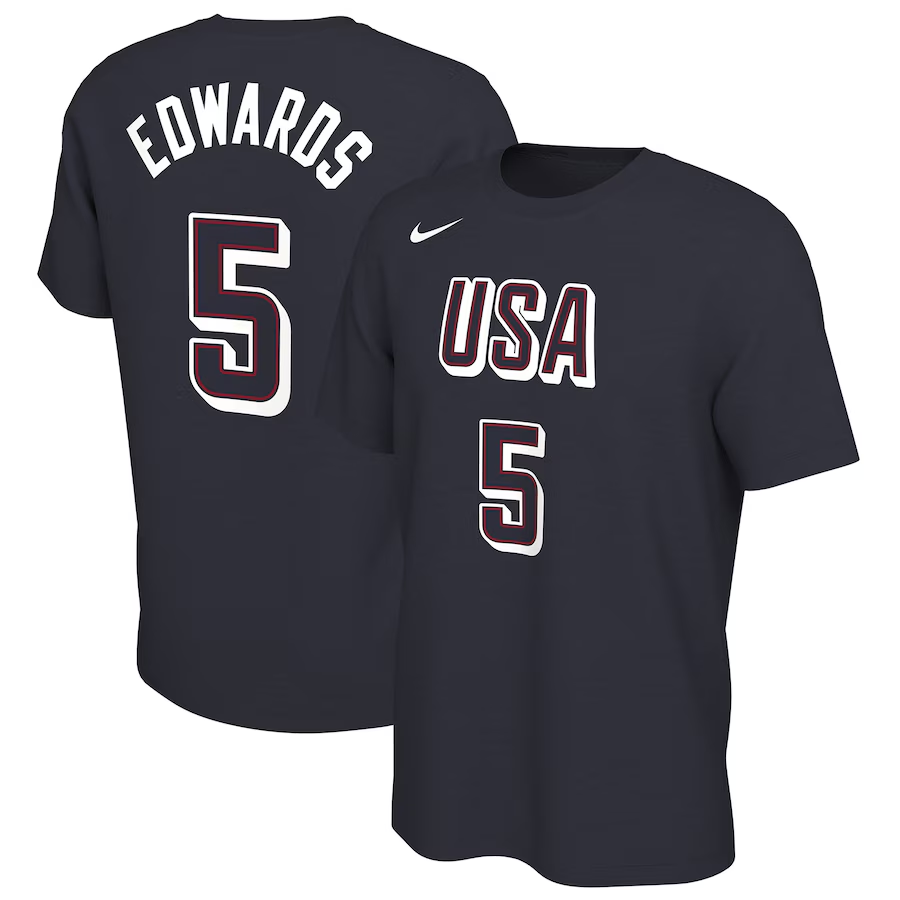 Men 2024 Paris Olympics USA basketball #5 Edwards black T shirts